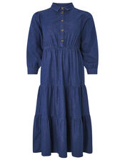 Tina Tiered Denim Dress, Blue (DENIM BLUE), large