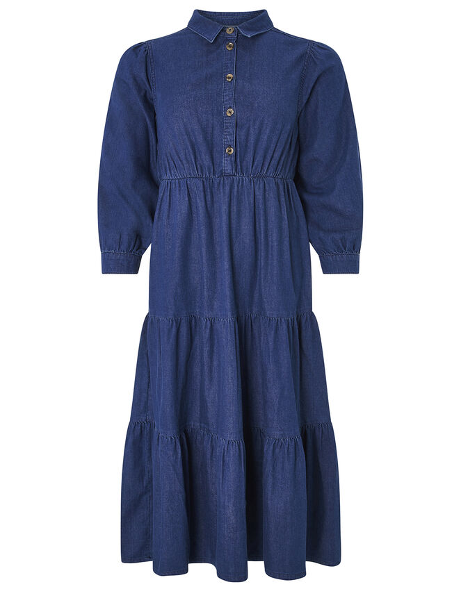 Tina Tiered Denim Dress, Blue (DENIM BLUE), large