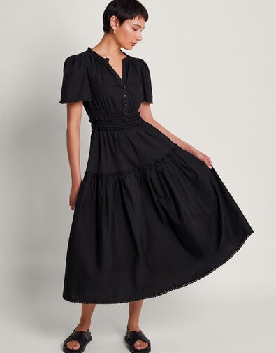 Lorena Frill Midi Dress, Black (BLACK), large