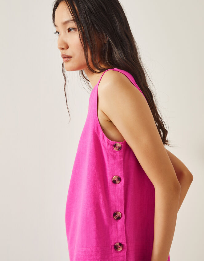 Lucy Linen Blend Button Tank Top, Pink (PINK), large