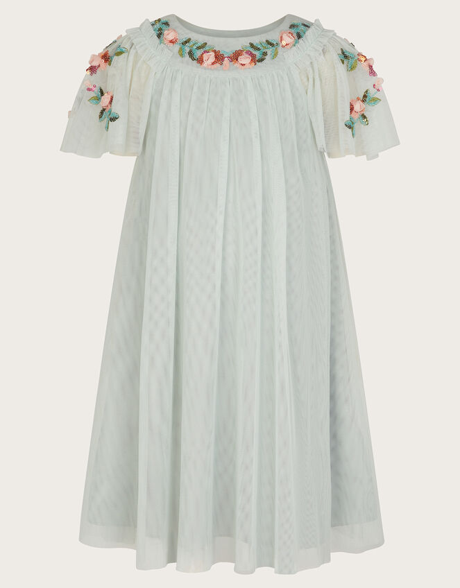 Evi Embellished Tulle Swing Dress, Green (GREEN), large