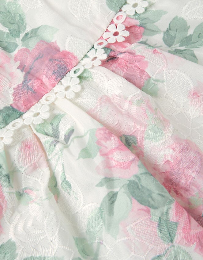 Viola Rose Print Broderie Trim Dress, Multi (MULTI), large