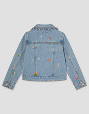 Floral Embroidered Denim Jacket, Blue (BLUE), large