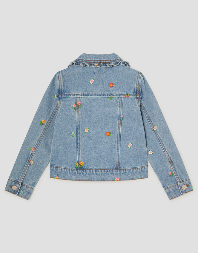 Floral Embroidered Denim Jacket, Blue (BLUE), large