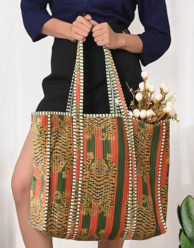 Conscious Yoga Collective Velvet Leopard Print Tote, Green (GREEN), large