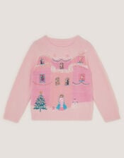 House Scene Knit Christmas Jumper, Pink (PINK), large