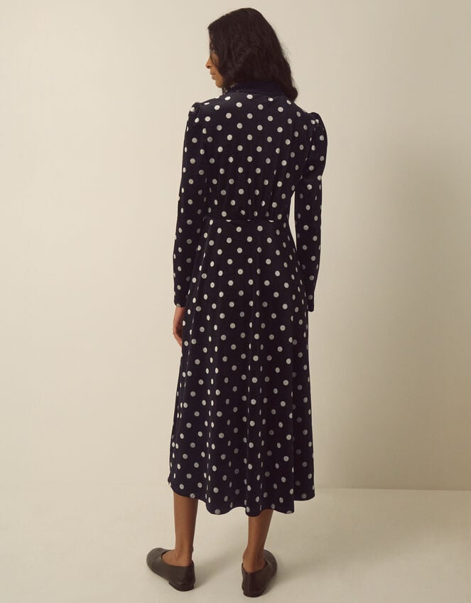 Shay Polka Dot Velvet Midi Dress, Black (BLACK), large