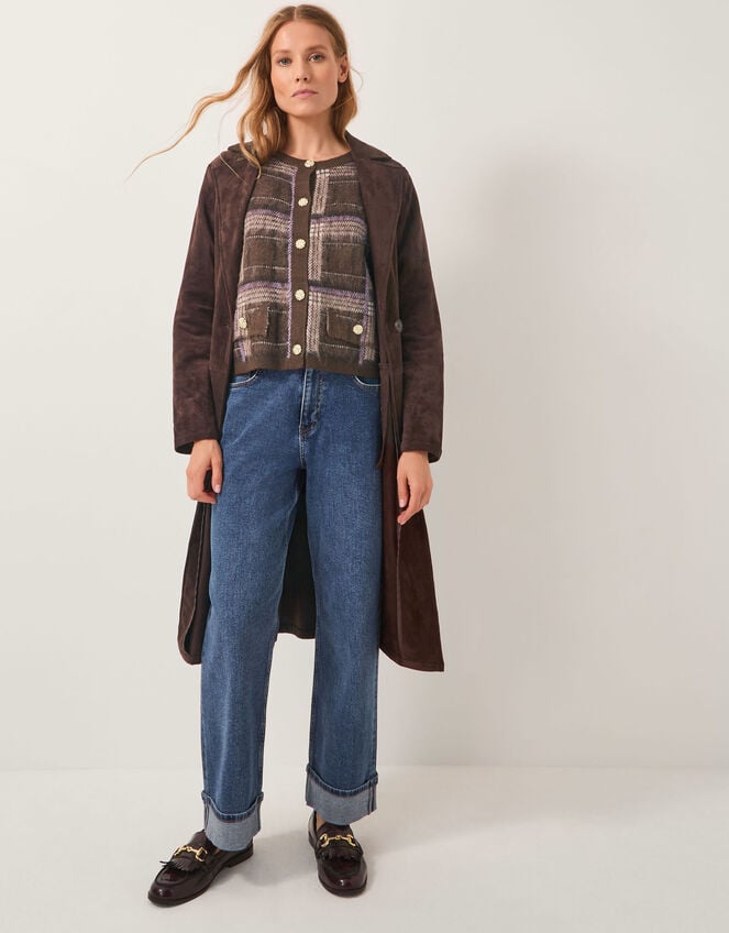 Carmen Check Cardigan, Brown (CHOCOLATE), large