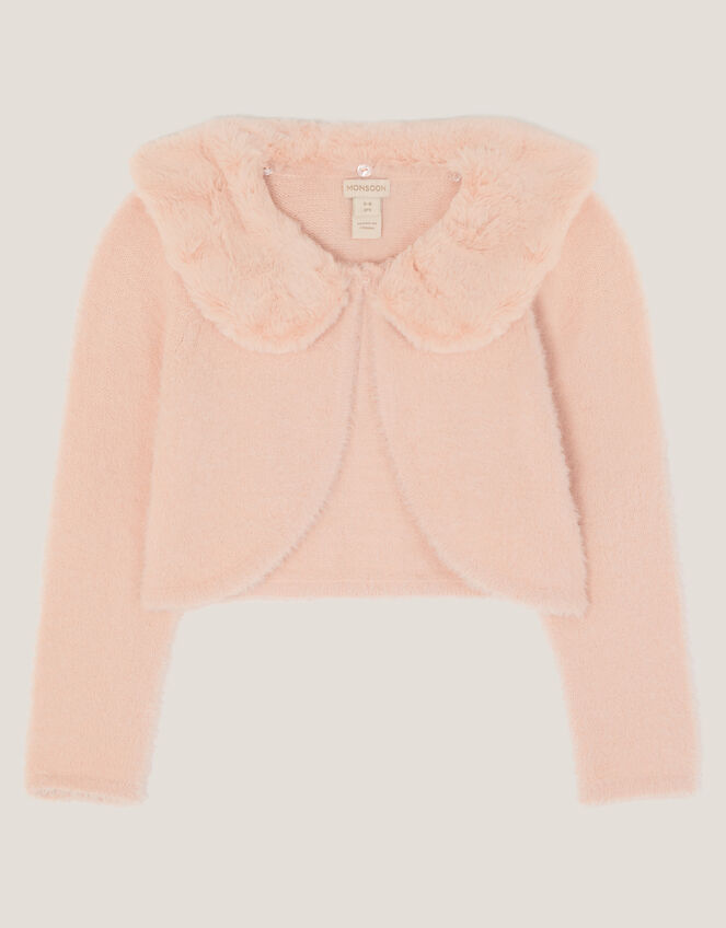 Faux Fur Collar Cardigan, Pink (PINK), large