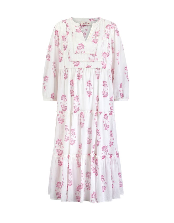 East Millie Hand-Screen Floral Print Midi Dress, Pink (PINK), large