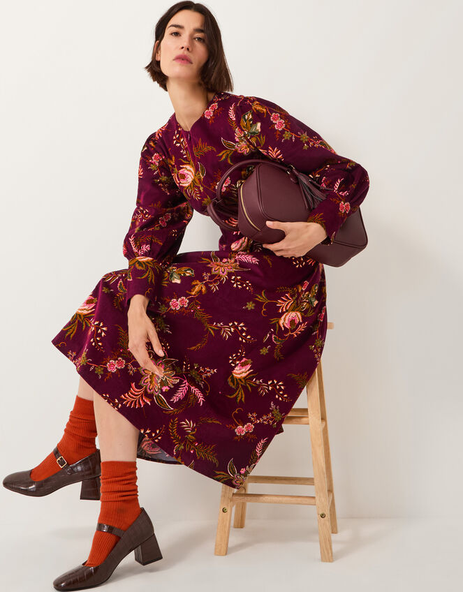 Yasmina Floral Fit & Flare Midi Dress, Red (CHERRY), large