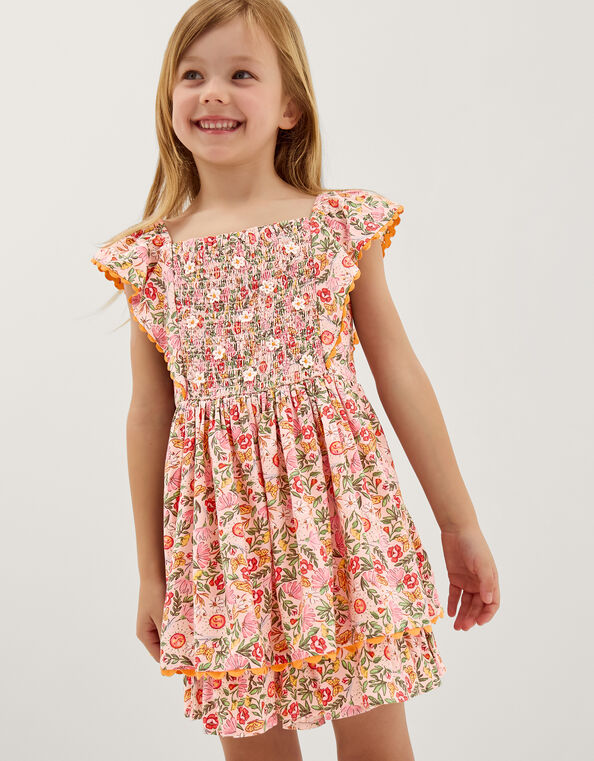 Floral Smocked Playsuit, Pink (PINK), large