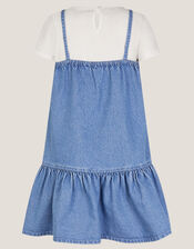 Floral Denim Dress and T-Shirt Set, Blue (BLUE), large