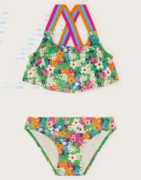 Ditsy Floral Frill Bikini Set, Green (GREEN), large