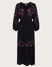 Glenn Embroidered Paisley Midi Dress, Black (BLACK), large