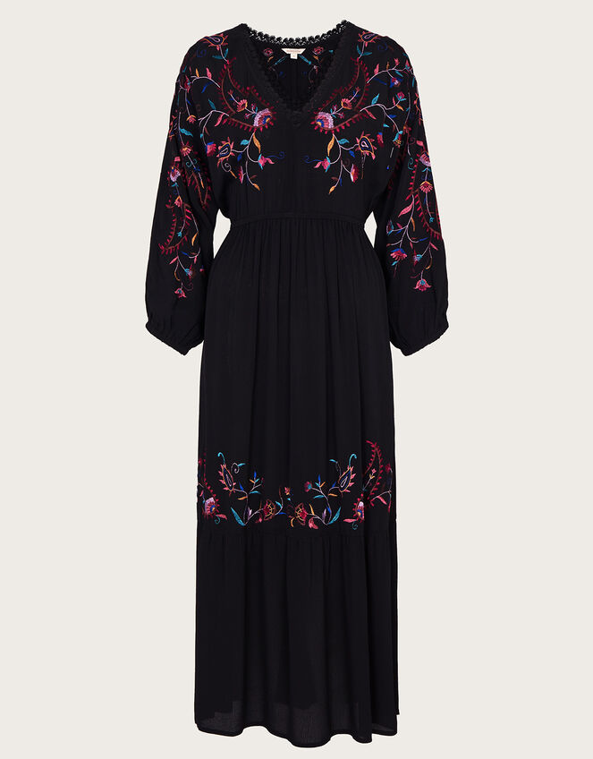 Glenn Embroidered Paisley Midi Dress, Black (BLACK), large
