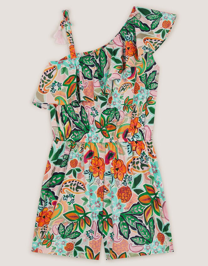 Tropical Print Asymmetrical Playsuit, Multi (MULTI), large