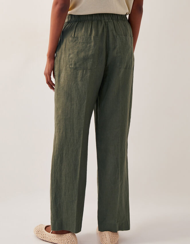 Jolie Short Wide Leg Linen Trousers, Green (KHAKI), large
