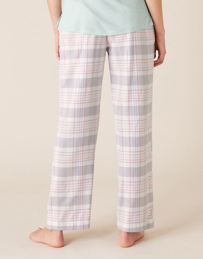 Check Print Pyjama Bottoms in Pure Cotton, Grey (GREY), large