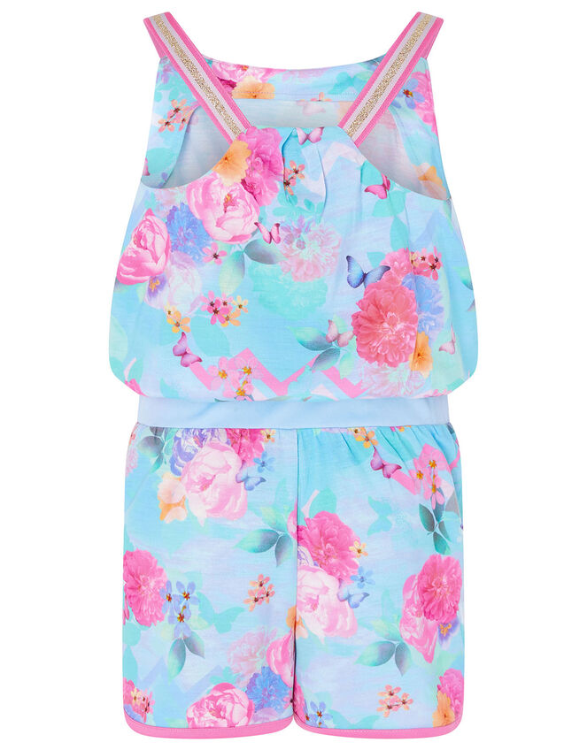 Floral Print Playsuit, Blue (TURQUOISE), large