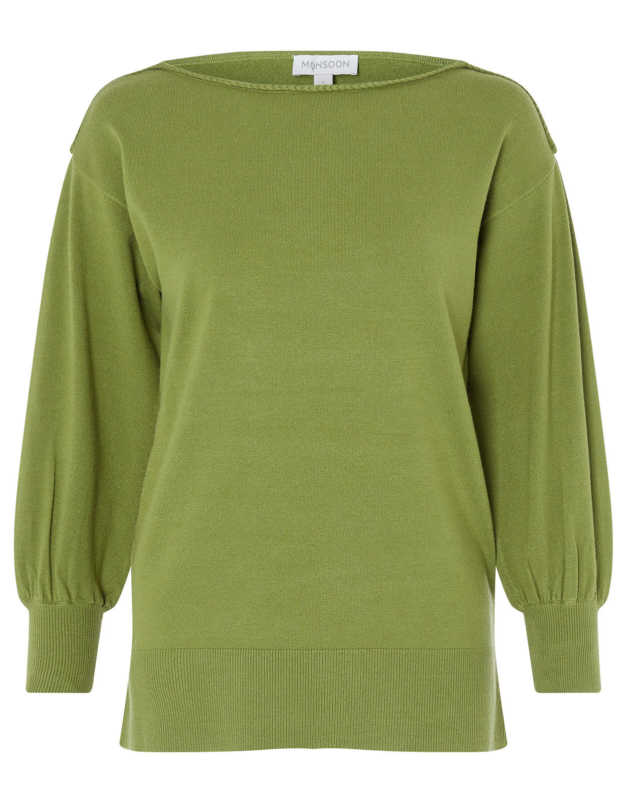 Braid Trim Longline Jumper with Recycled Nylon Green