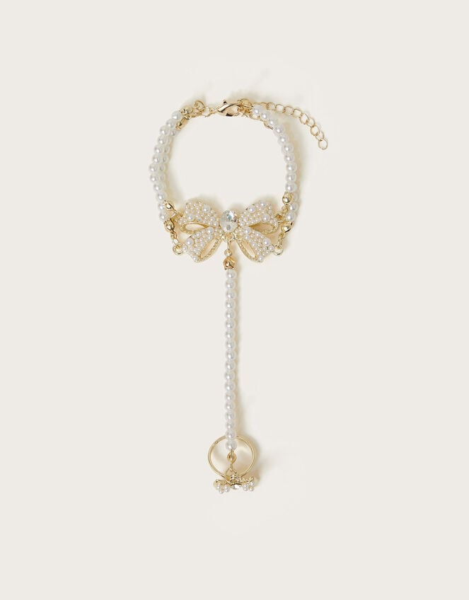 Pearl Bow Ring & Hand Chain, , large