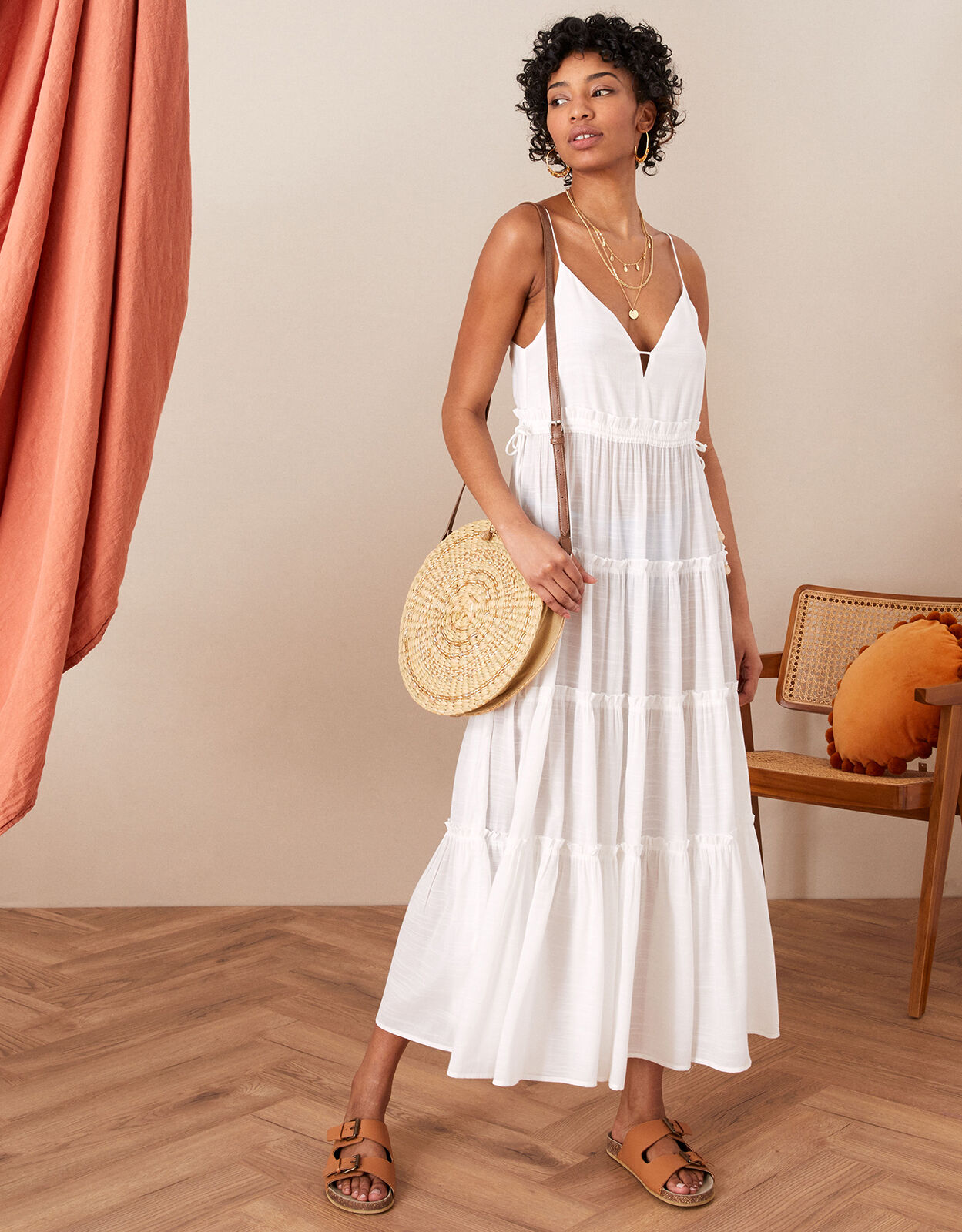 Premium Cami Maxi Tiered Dress White