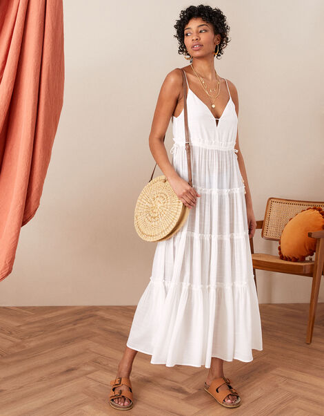 Premium Cami Maxi Tiered Dress White, White (WHITE), large