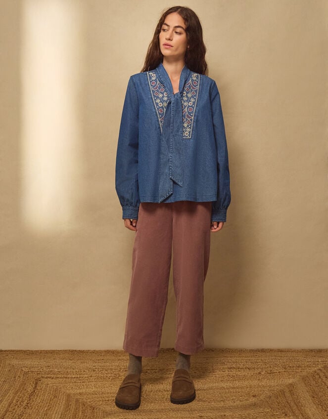 East Dolie Embroidered Denim Blouse, Blue (DENIM), large