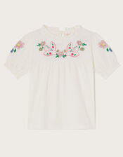 Dove Embroidered Short Sleeve Top, Ivory (IVORY), large