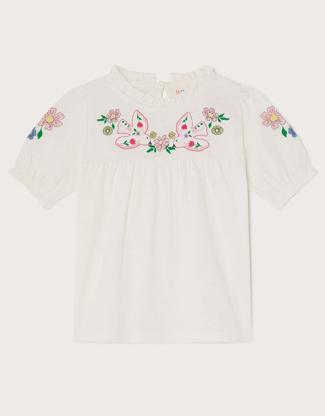 Dove Embroidered Short Sleeve Top, Ivory (IVORY), large
