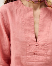 Alexis Knot Button Linen Top, Pink (DUSKY PINK), large