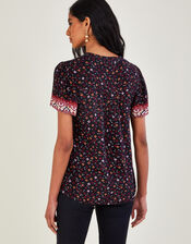 Print Heritage Border Short Sleeve Top, Black (BLACK), large