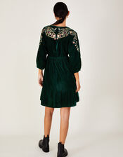 Velvet Embroidered Paisley Paget Dress, Green (GREEN), large