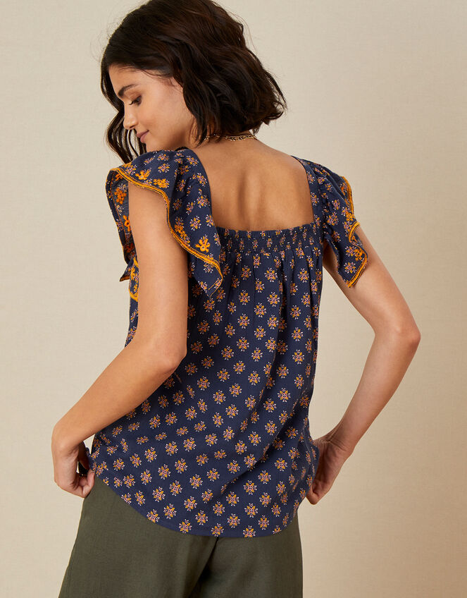 Embroidered Geo Print Top, Blue (BLUE), large