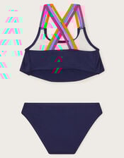 Cross-Back Strap Frill Bikini Set, Blue (NAVY), large