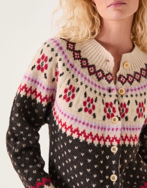 Feliz Fair Isle Cardigan , Brown (CHOCOLATE), large