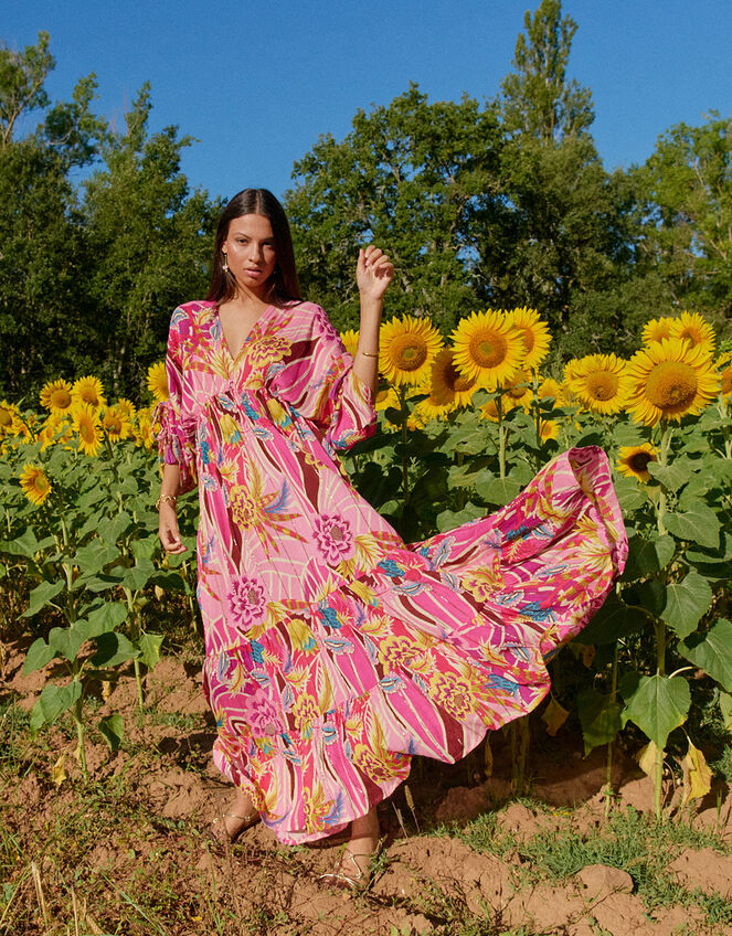 Piti Cuiti Floral Print Maxi Kaftan Dress, Pink (PINK), large