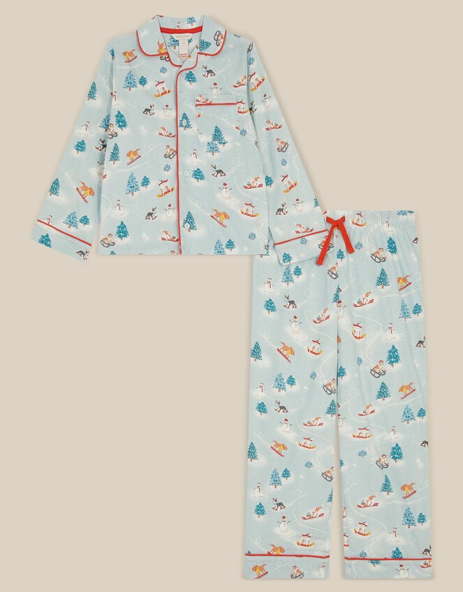 Christmas Skiing Dog Long Pyjamas Set, Blue (BLUE), large