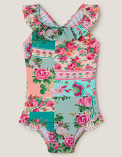 Baby Patchwork Floral Swimsuit, Green (GREEN), large