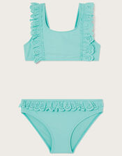 Laser Cut Frill Bikini Set	, Blue (TURQUOISE), large