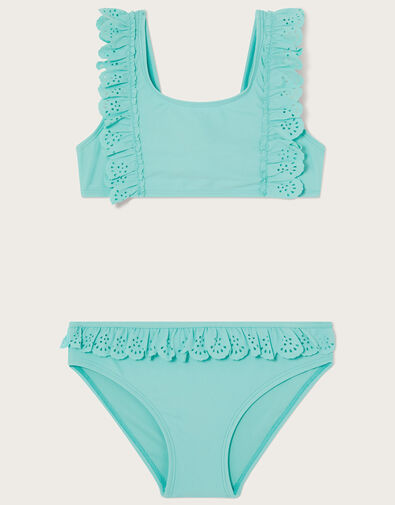 Laser Cut Frill Bikini Set	, Blue (TURQUOISE), large