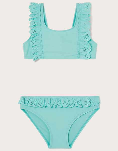 Laser Cut Frill Bikini Set	, Blue (TURQUOISE), large