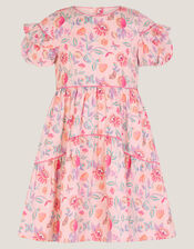 Floral Jacquard Ruffle Dress, Ivory (IVORY), large