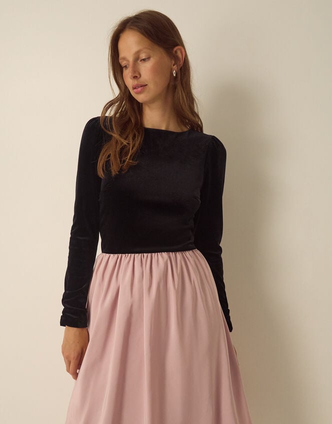 Taylor Two Tone Velvet Taffeta Midi Dress , Pink (PINK), large