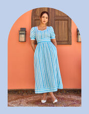 India & Mills Katie Stripe Midi Dress, Blue (BLUE), large