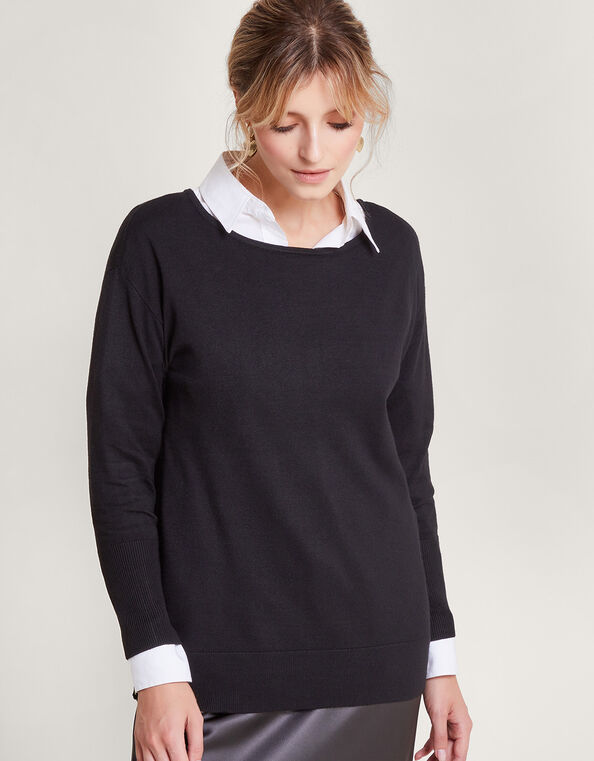 Slash Zip Detail Jumper with LENZING™ ECOVERO™ , Black (BLACK), large