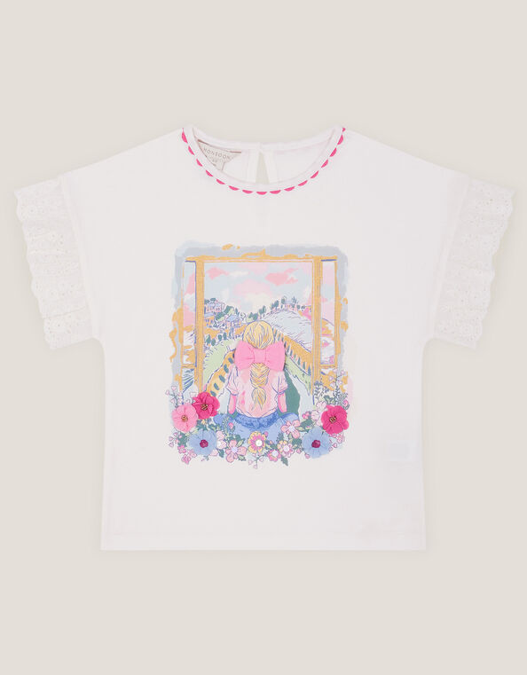 Bow & Flower Scene T-Shirt , White (WHITE), large
