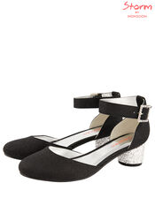 Diamante Buckle Glitter Heels, Black (BLACK), large