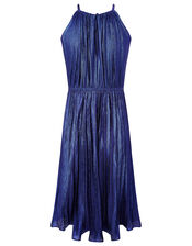 Halterneck Metallic Pleated Prom Dress, Purple (PURPLE), large